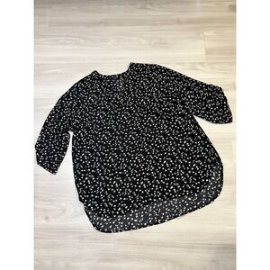 Tahari Tunic Top Women Black White Floral Print V Neck 3/4 Sleeve Size 1X